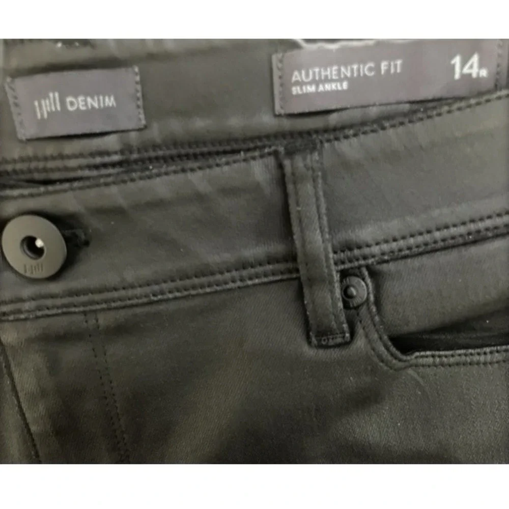 J. Jill Jeans 14‎ R Black Slim Ankle Mid Rise Denim Coated Slimming Stretch